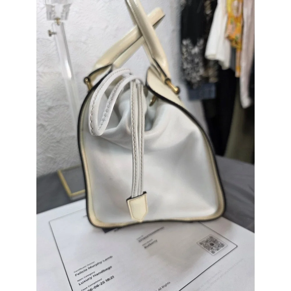 Burberry Chatton Ivory Leather Drawstring Tote Satchel Bag Wt‎ Gold Hardware COA